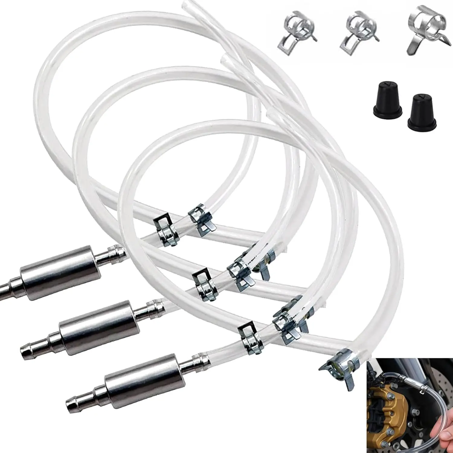 3PCS Brake Bleeder Hose, One Way Check Valve Bleeding Tool Kit with Tubes & Spring Clamps & Screw Caps, Brake Fluid Bleeder Kit for Hydraulic System Car Motorcycle Clutch