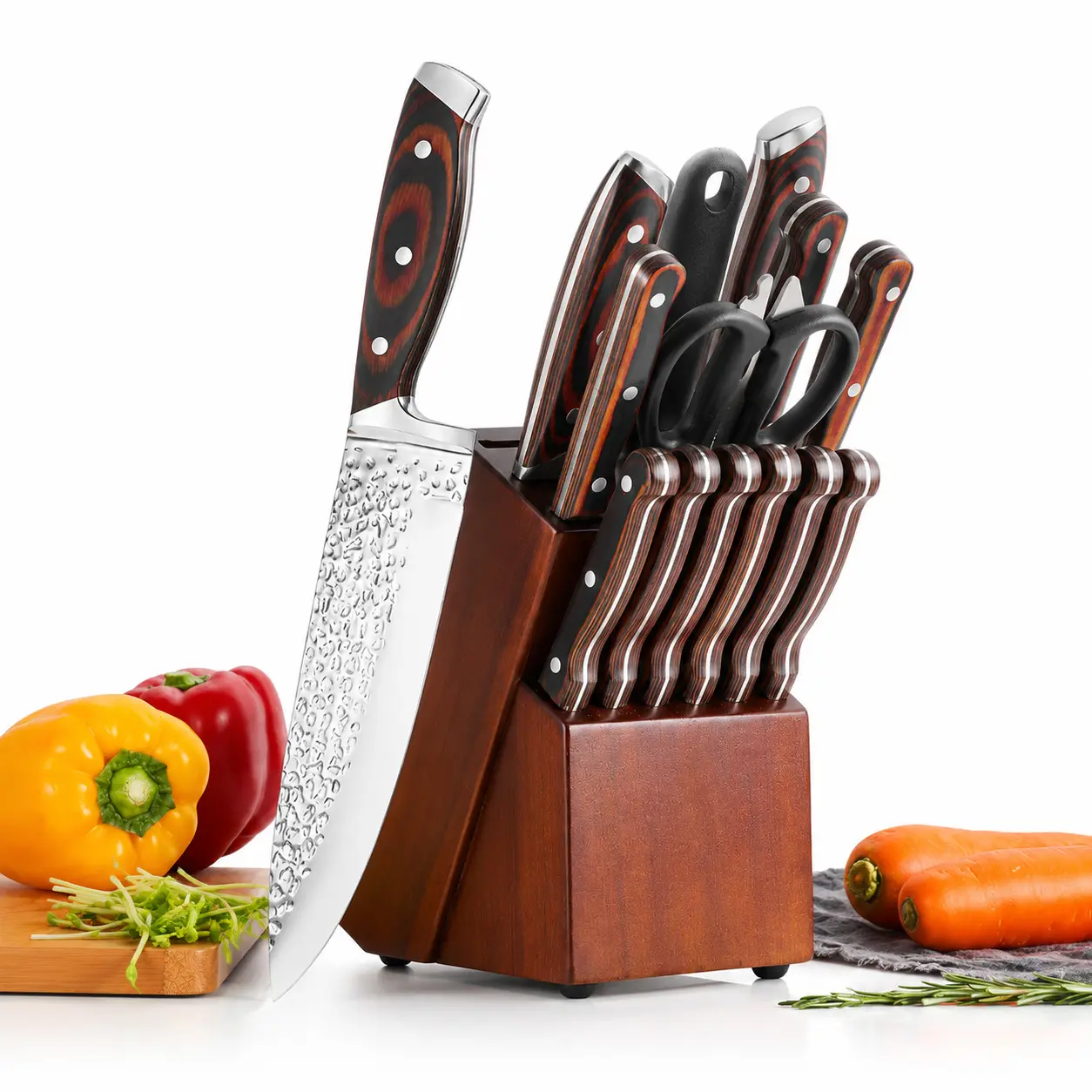 15-Piece Knife Set, Ultra-Sharp Japanese Knife Set with Knife Block for Home Use | Japanese High-Carbon Stainless Steel: Cooking Knife Set, Multifunctional Chef's Knife Set with Sharpener and Ergonomic Handle, Gift