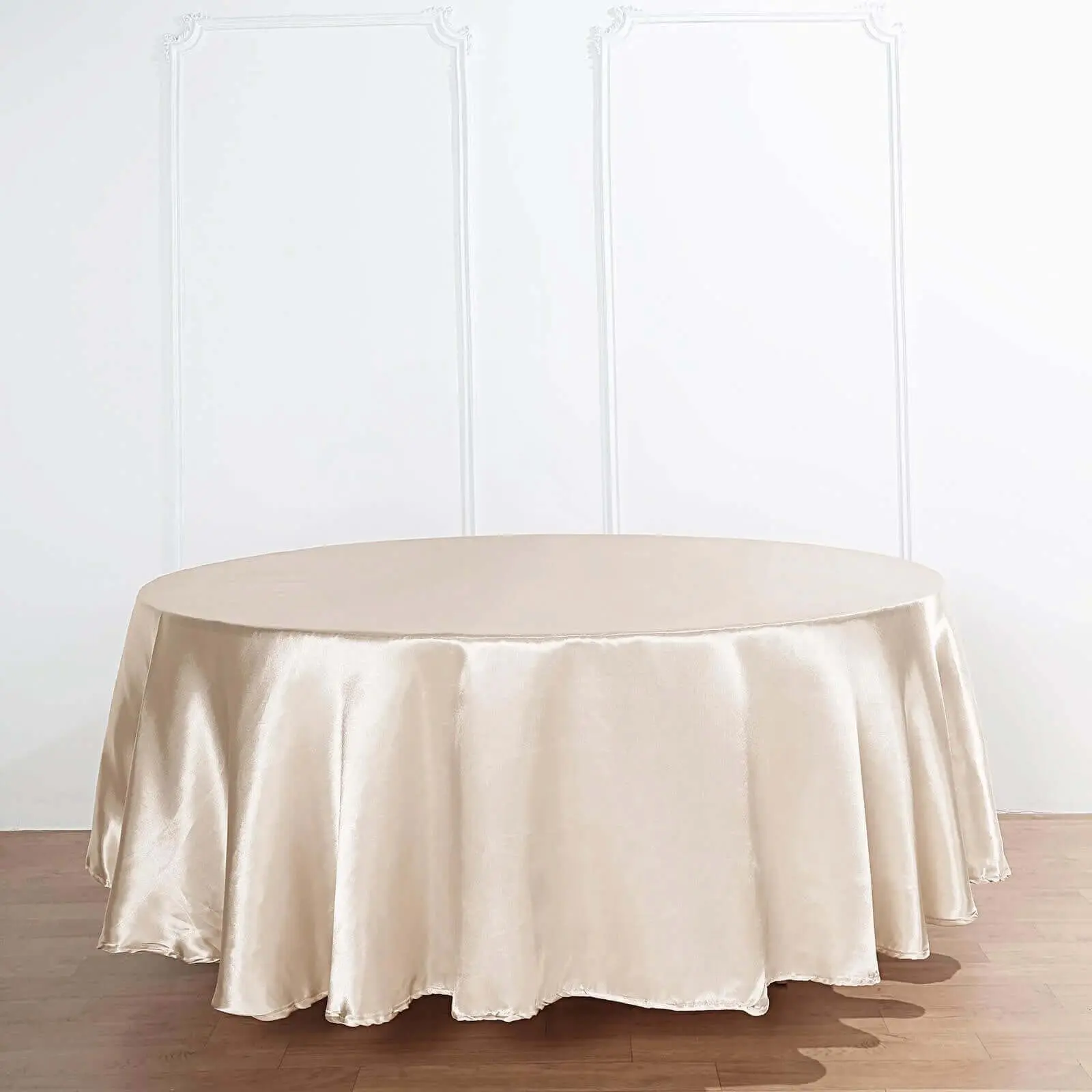 90" Round Smooth Satin Tablecloth, Beige Formal Durable Table Cover - Machine Washable Decoration Backdrops for Wedding, Birthday Events