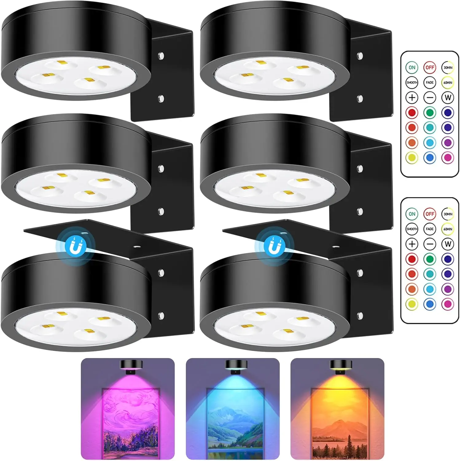 LED Picture Light for Wall Art, RGB Battery Powered Painting Light, Magnetic Wireless Display Lamp, Remote Dimming Art Light for Gallery Frames