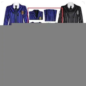 The Addams Family Wednesday Cosplay Costume Girl School Black Uniforms Suit Dress Woman Halloween Party Clothes Wig