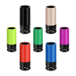 BOEN 1/2" Drive CR-MO Impact Lug Nut Socket, 7 Pieces Non-Marring Wheel Protector Deep Socket Set, Metric 17 19 21 mm | SAE 13/16 7/8 1 1-1/16 inch