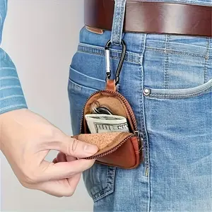 1pc Compact Brown Wallet for Daily Use, Featuring a Vintage Faux Leather Design with a Zipper Coin Compartment, Keychain