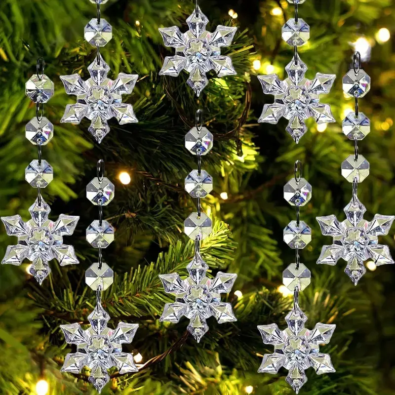 10 Piece Snowflake Christmas Tree Acrylic Ornaments, Transparent Holiday Decorations, Festive Hanging Accessories for Home Decoration