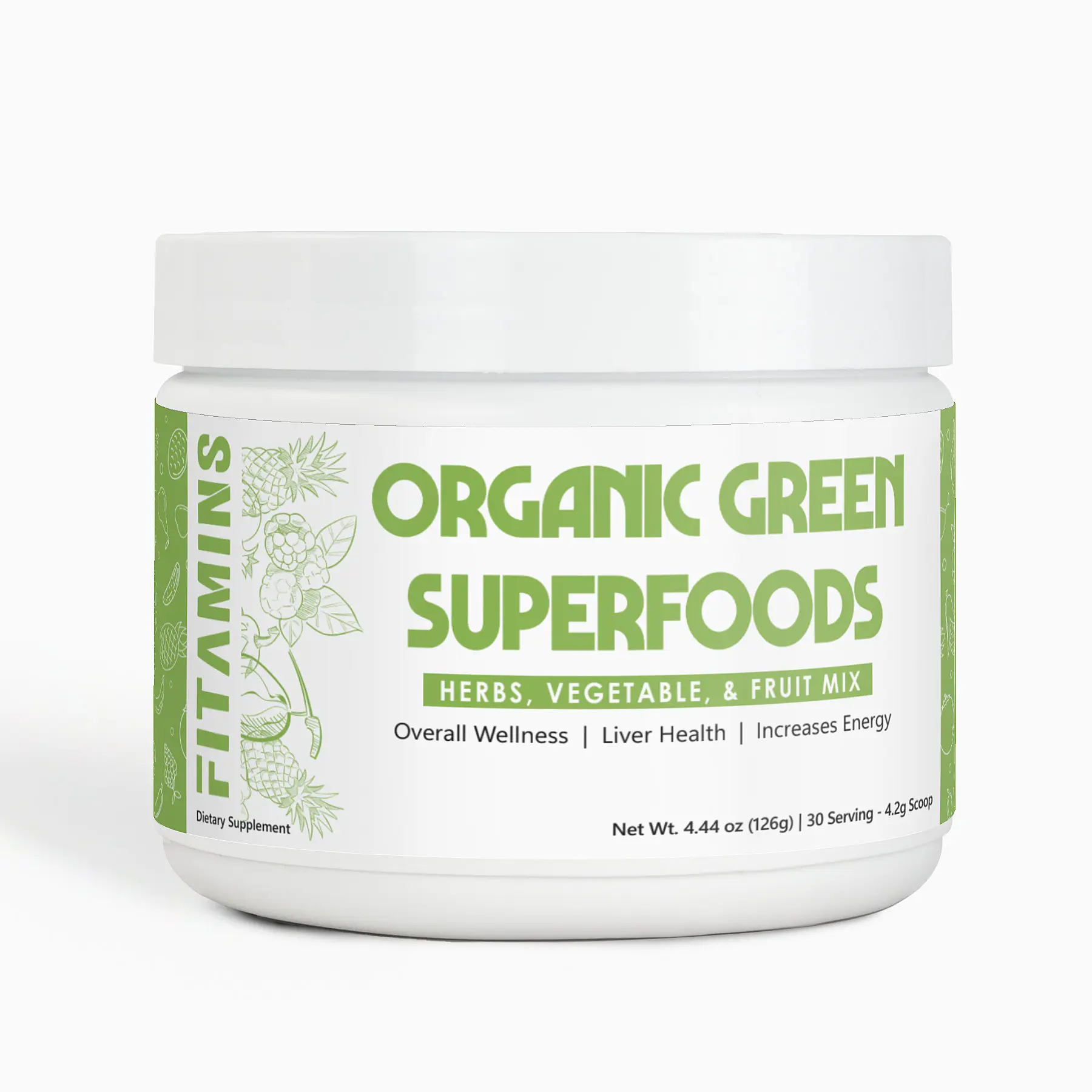 Fitamins Organic Green Superfoods - Herbs, Vegetable, & Fruit Mix - 4.44 oz.