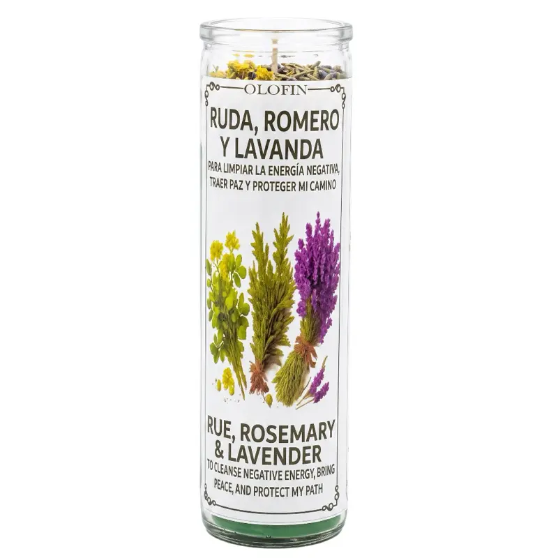 Ruda,Romero Y Lavanda (Rue,Rosemary & Lavanda) Prepared Ritual Candle Perfumed