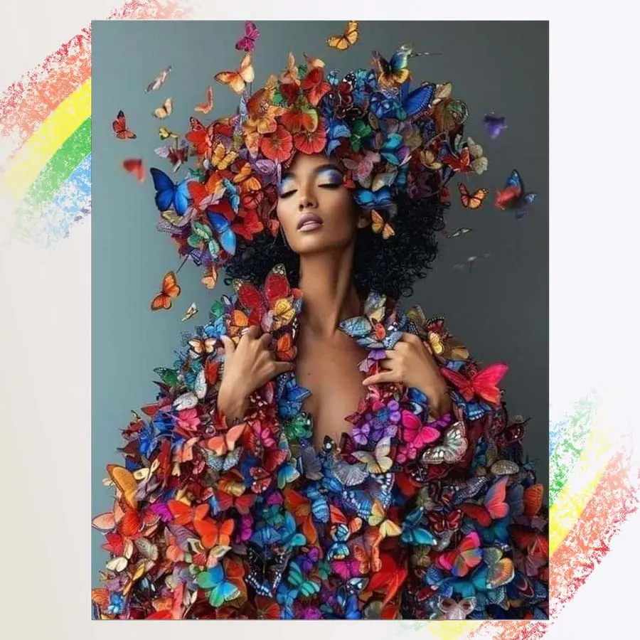 1pcs 5D DIY diamond painting kit, 5D diamond art kit, DIY decoration, Handicraft, colorful butterfly diamond painting kit full round drill DIY, mosaic, diamond art, Diamond Art Tools, DIY art home decoration, suitable for Halloween and Christmas.