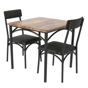 3-Piece Dining Table Set for 2, Farmhouse Square Kitchen Table with 2 Upholstered Chairs, Space-Saving Compact Dining Furniture for Apartment Studio,summer vibes, wooden