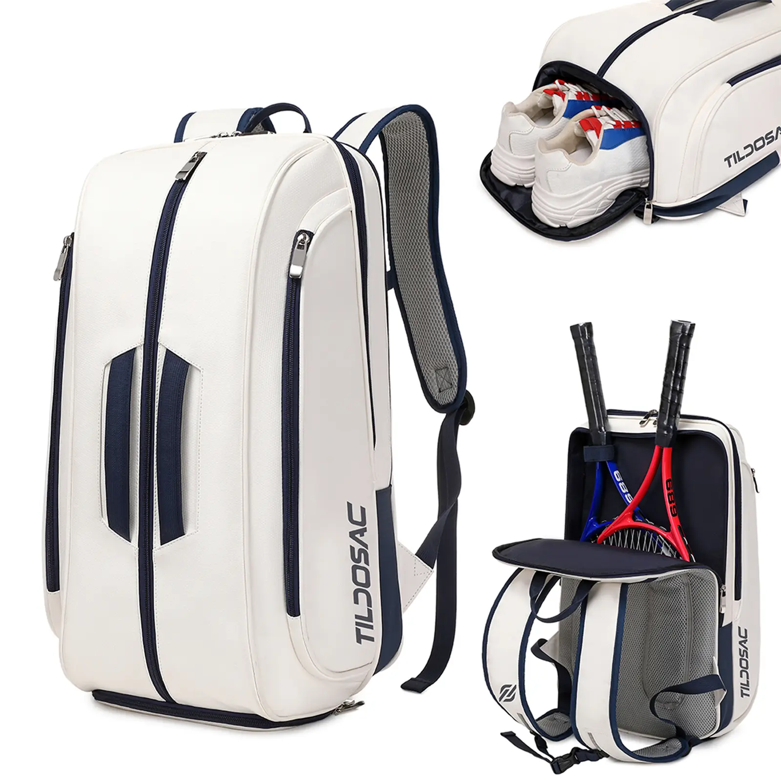 [High quality] Tennis Backpack for Men and Women with Large Tennis Racket Storage, Shoe Compartment, and 2 Rackets, Multi-Functional Sports Bag Gear(Blue)