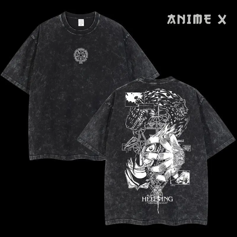Retro Heavy Limited Daracula Alucard Hellsing Ultimate Anime Double Printed Vintage Oversized Washed Tee Unisex Oversize Anime Manga Washed Heavyweight Cotton T-shirt, Gift For Anime Fan, Anime Lover