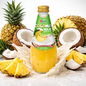 Vinut Cold Creamy Coconut Milk Pineapple Flavor Drink with Coconut Jelly, Plant-Based, Non-Dairy, Lactose-Free, 290ml Glass Bottle (Pack of 6, 12 or 24) Fruity Beverage