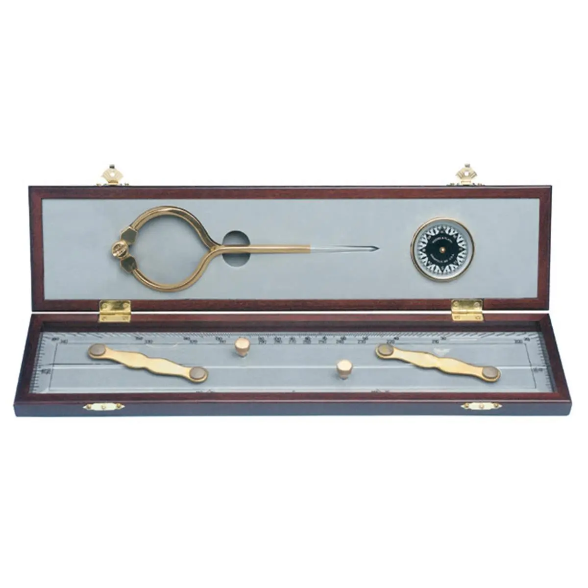 Weems & Plath Elegant Navigation Compass Set - Polished Brass Hardware, Deluxe Brass Arm Parallel Rules, Deep Red Mahogany Finish, Wooden Box (Sports & Outdoor Camping & Hiking GPS & Navigation)