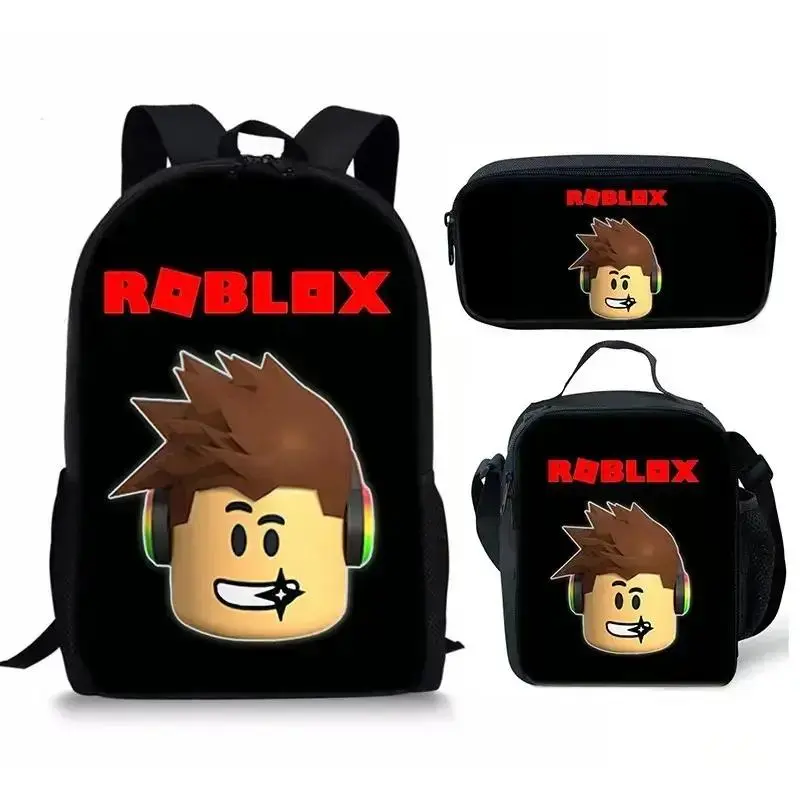 2026 New Roblox 3-Piece Set - Cartoon Anime Pencil Case, Portable Lunch Bag, Large-Capacity Wear-Resistant Breathable Backpack