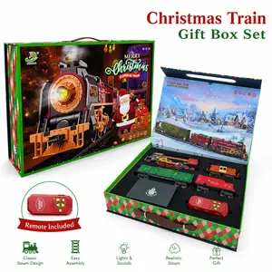 630B Premium Electric Christmas Train Gift Box Set with Smoke Mist, Sound, Lights, Remote Control Toy Train Gift for Kids