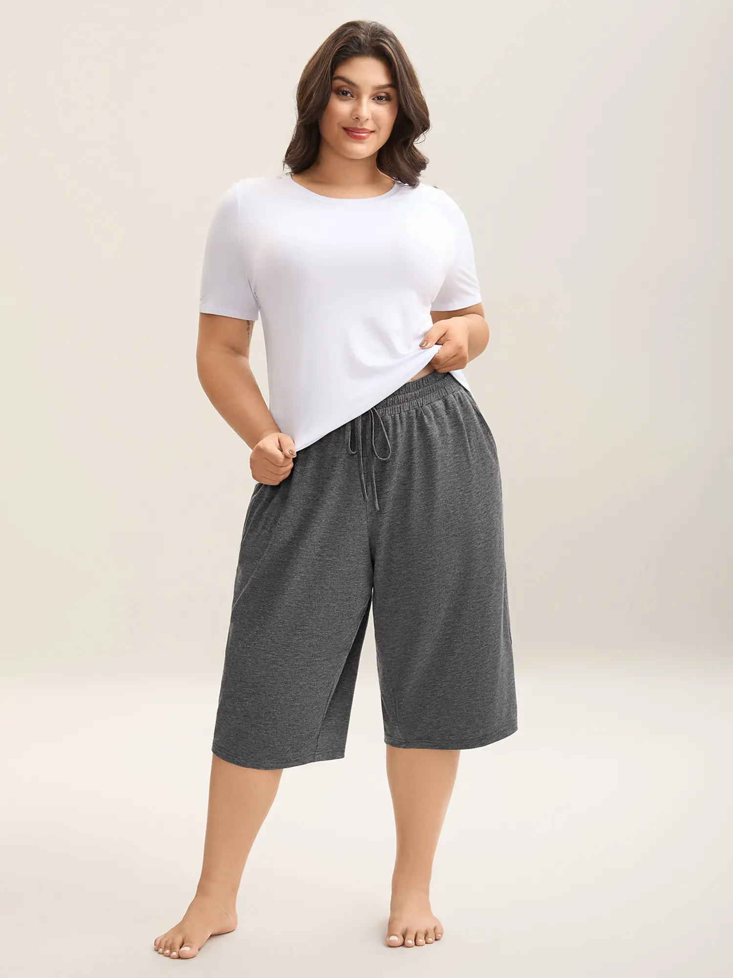 BLOOMCHIC Plus Size Wide-Leg Capri Lounge Baggy Pants - Wide Leg Knit Pull-On Pants with Pockets,M-6X, 2026 Summer Casual Minimalist Curvy Clothing for Women's Plus Size Apparel,belly cover shorts,,Spotlight,Summer wins,Deals for you days