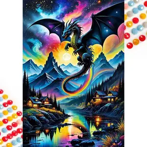 5D DIY Diamond Arts Colorful Painting Kit, Cartoon Dragon Pattern Round Acrylic Diamond Arts Colorful Painting, DIY Decorative Art Picture for Beginner Diamond Painting Kits