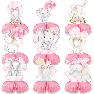 9pcs Pink Elephant Honeycomb Paper Centerpiece Decorations Table Decorations Animal Party 3D Table Toppers Elephant Themed Birthday Party Decorations for Birthday Ba Party Decoration Supplies