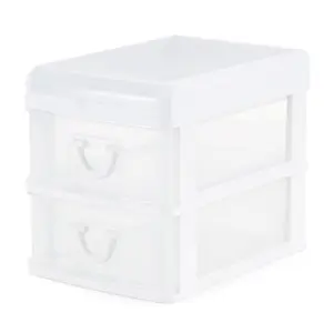 Gracious Living Mini 2 Drawer Desk Organizer with Organizational Flip Top, White