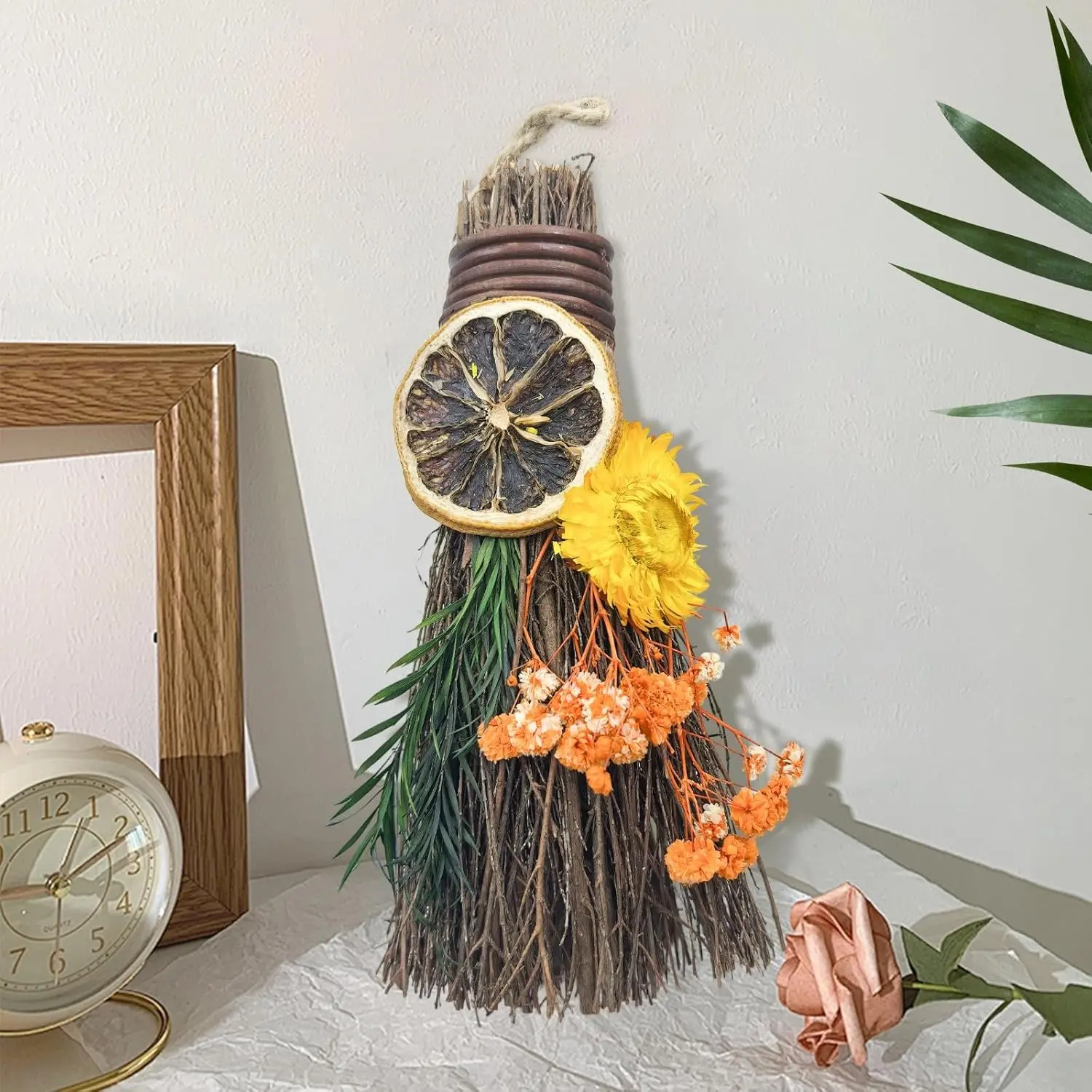 7.5 Inch Mini Spring Floral Scented Cinnamon Broom Handmade Natural Herbal Witch Broom for Altar Home Wall Porch Decoration