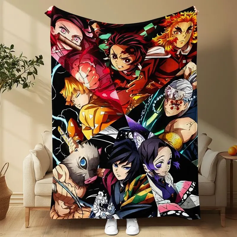 Demon Slayer Character Graphic Flannel Weave Blanket - Polyester Fiber Anime Blanket for Nap & Relax, Soft Skin Contact Super Softness Home Use, Ideal for Bedroom Sofa Decor, Anime Fan Gift