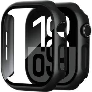 2 Pack Case for Apple Watch Screen Protector, Hard PC Case with Tempered Glass Protective Cover Guard Bumper, Slim Apple Watch Cover for iWatch