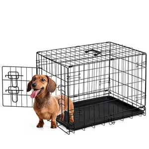 Single Door Dog Crate, Metal Pet Kennel with Secure Lock, Foldable Design, Removable Tray for Easy Cleaning, Portable Puppy Cage for Small Dogs, Ideal for Training & Travel