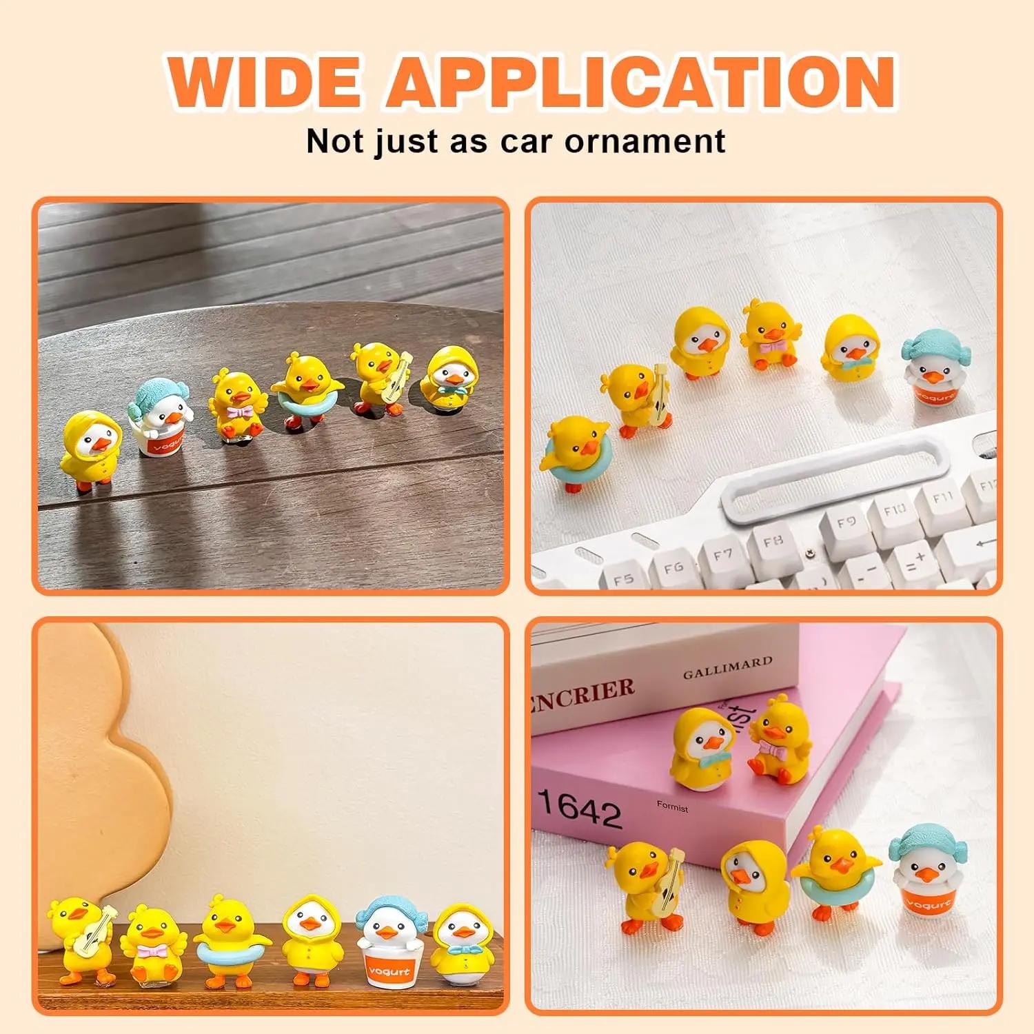 2026 Yellow Duck Car Dashboard Decor, 6PCS Cute Duck Car Dash Decorations, Rear View Mirror Ornament, Cute Cartoon Style Desk Companions Interior Accessories for Home Office