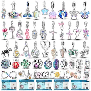 925 Sterling Silver Infinite Love Charms Blue Turtle Bead Pink Cross Cat Paw Zebra Charms For Original Bracelet DIY Jewelry Gift