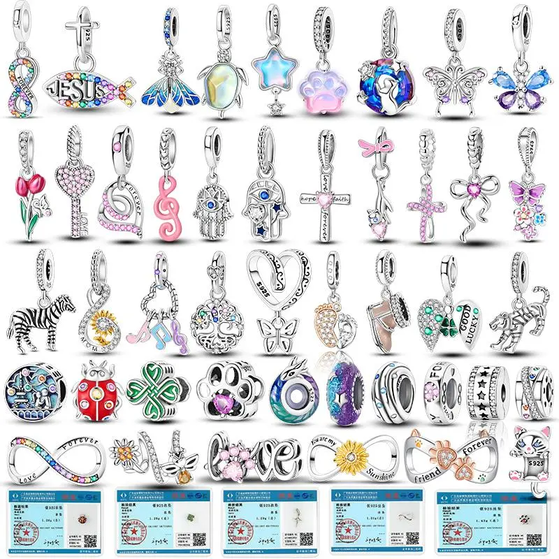 925 Sterling Silver Infinite Love Charms Blue Turtle Bead Pink Cross Cat Paw Zebra Charms For Original Bracelet DIY Jewelry Gift