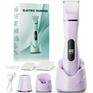 Hair Removal Epilators Bikini Trimmer for Women, Painless Waterproof Electric Foil Shaver Razors for Facial Leg Armpit, Ceramic Blade with USB Charging Dock, Travel Grooming Gifts for Her, Purple
