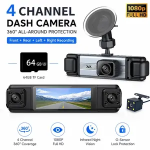 4K Ultra HD Quad-Channel Dash Cam, 360-Degree Panoramic Monitoring, Night Vision, 5g WiFi, 24-Hour Parking Surveillance, Super Capacitor