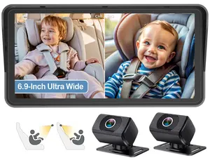 2-Kids Baby Car Camera for Seat: 6.9 Inch Ultrawide Display with Two Cameras Rear Facing - USB Powered Backseat Camera HD 1080P Easy to Install