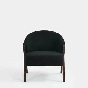 Garvee Mid-Century Modern Accent Chair with Wood Frame and Upholstered Fabric, Featuring High-Density Sponge Cushion for Comfort, Ideal for Living Room, Reading Nooks, or Bedroom, Easy Assembly, Available in Multiple Colors and Textures