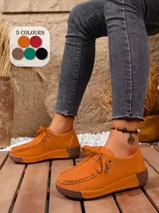 Women's Outdoor Lace-Up Flat Shoes, Extra Large Comfortable Thick Sole, Rubber Sole Material, Round Toe Patchwork Casual Walking Trainers Daily Commute Vacation Shoes