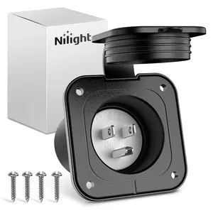 Nilight 15 AMP Flanged Power Inlet 125V Heavy Duty Shore Receptacle NEMA 5-15P Plug ETL Listed AC Port Male for RV Camper Generator Shed Motorhome Van