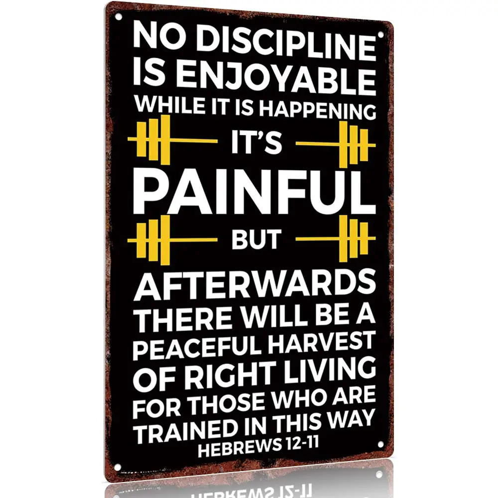 Vintage Metal Sign "Discipline Quote Hebrews 12:11 Aluminum Sign 12x8inch Wall Decor Inspirational Poster Home Gym Office Decoration" Gift Hanging Room men's room decor