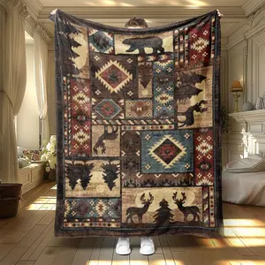 Boho Style Throw Blanket, 1 Count Animal Pattern Soft Warm Bedding Blanket, Air-conditioned Room Blanket, Warm Nap Blanket for Home Office Travel, Lightweight Cozy Blanket