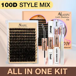 Ailaishi Volume Lash Clusters Kit 80D/90D/100D/150D/200D DIY Lash Cluster Set for Home Use，with Waterproof Lash Bond and Seal, Tweezers,in 10–20mm lengths Makeup Cosmetic