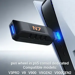 PS5converter  N7 for pxn Racing Wheel Dongle   , Compatible with V3PRO V9 V900 V9GEN2 V900GEN2/ Plug & Play Steering Wheel Converter, USB Connection, Blue Light Indicator, One-Key Light Off, Gaming Accessory Game Controller Wired Game Controller