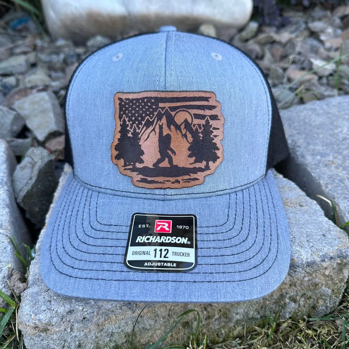 Big Foot Rock On with American Flag trucker hat