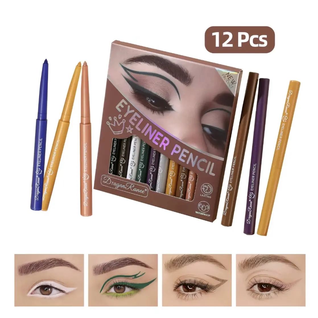 12 Colors Pearl Eyeliner Pen Set,Metallic Glitter Colorful Eyeshadow Pencil | Smudgeproof & Waterproof, Pearl & Matte, Long Lasting Gel Eye Liner Makeup Gift Kit for Women
