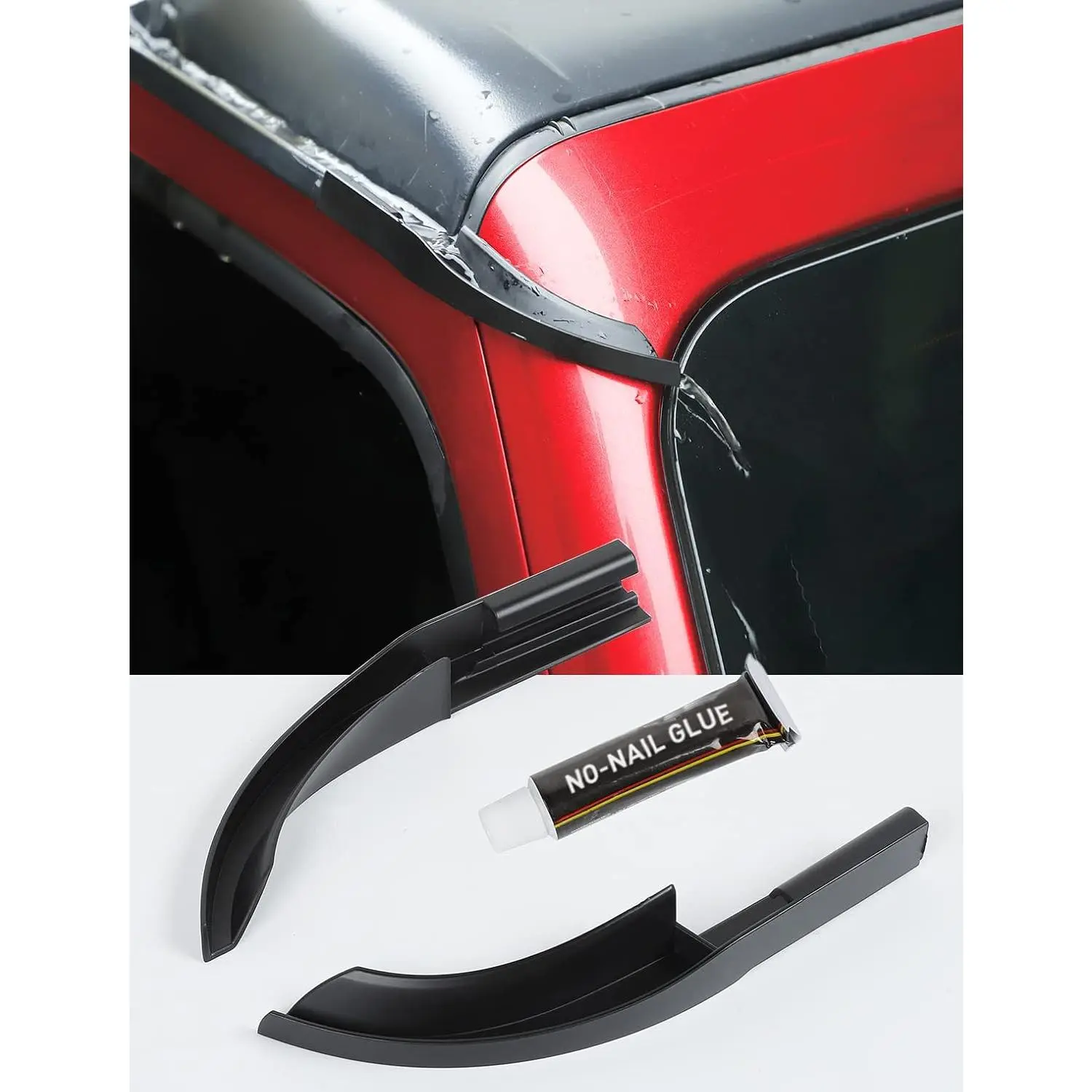 High-Quality ABS Plastic Rain Gutter Extensions - Crack-Free Upgraded for 2018-2024 Jeep Wrangler JL 4xe & Gladiator JT, Extended Roof Groove Water Guide, No-Nail Glue Fixation, Smooth Line Socket Fit Black Car Exterior Accessory, 12 Months Support