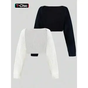 Women's Textured Raglan Sleeve Shrug Set, Casual Fitted Long Sleeve Knitwear for Spring & Fall, Ladies Knit Clothes Womenswear Knitting Style for Daily Wear