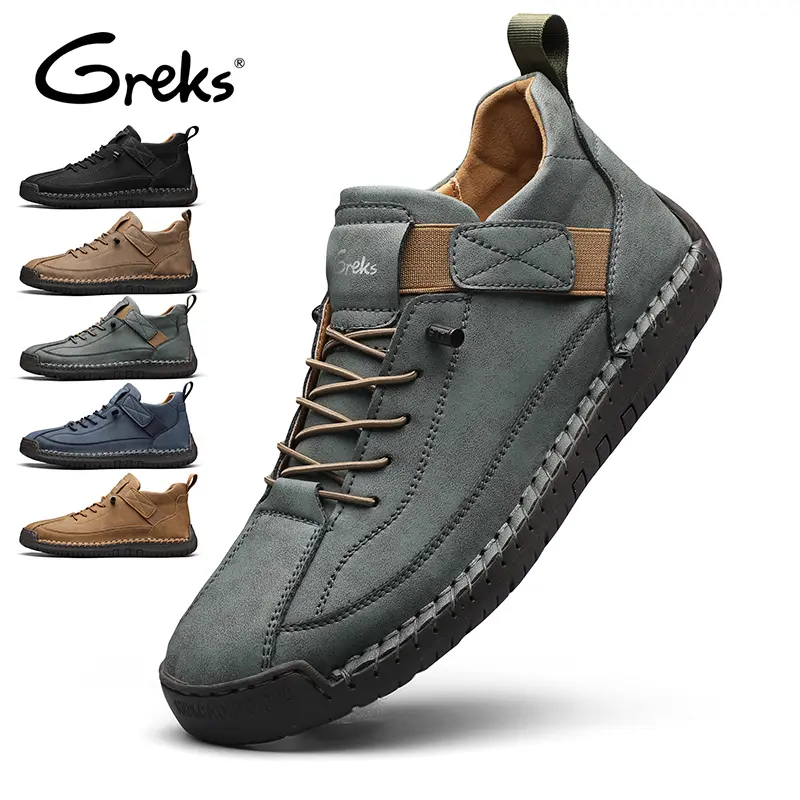GREKS Men's Casual Mid-Top Ankle Boots, Lightweight Slip-On Padded Walking Shoes with Elastic Lacing