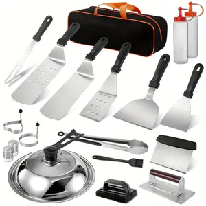 WOSPONFAN Griddle Accessories Kit for Blackstone Professional Hibachi Grill Tools Enlarged Spatula Gift Set with Basting Cover Burger Press Patty Maker for Outdoor BBQ Teppanyaki