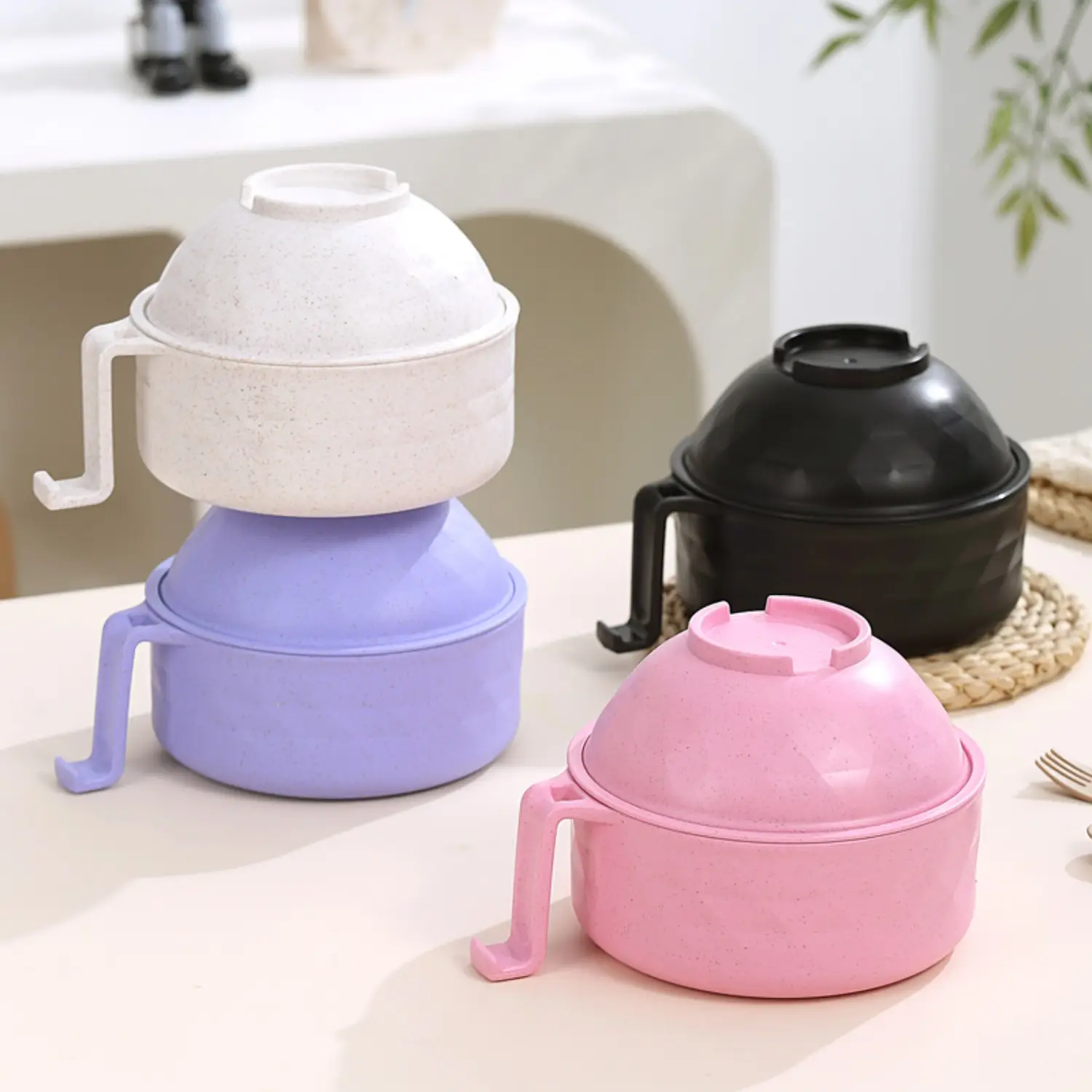 MIUVA Kitchen Accessories Ramen Bowl Set, 1 Set Instant Noodles Bowl & Tableware Kit, Microwave Safe Ramen Bowl with Fork, Spoon, Chopsticks, Summer D