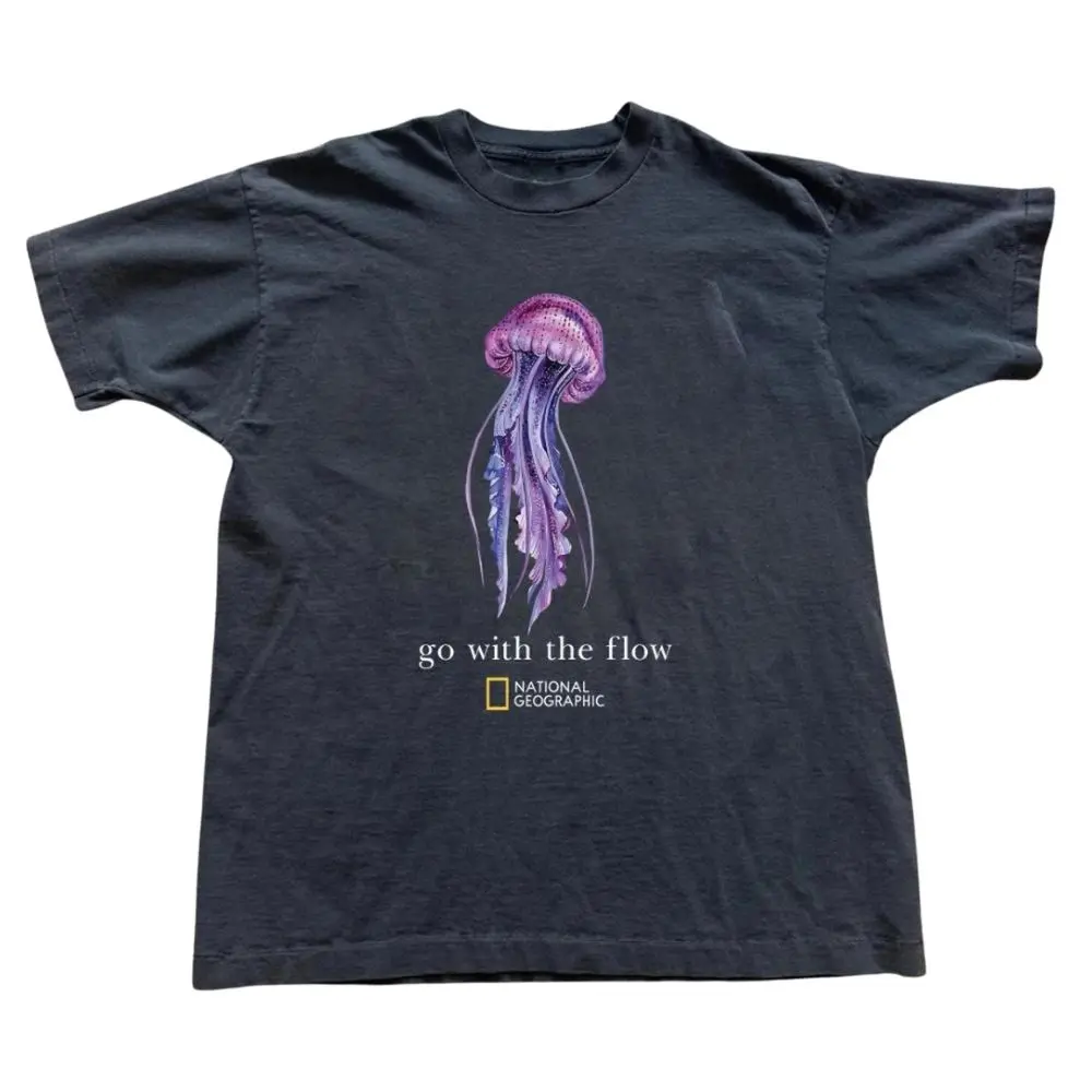 The Jellyfish Go With The Flow Graphic T-Shirt, Ocean Animal Tee, Marine Life Shirt, Crew Neck Shirt, Gift For Men, Gift For Women