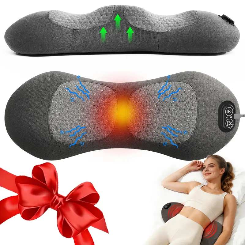 3-in-1 Lower Back Massager with Plug, Adjustable Heat, Vibration & Stretch, Triple Fusion Ergonomic Memory Foam Lumbar Support Pillow for Bed & Chair Relief