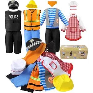P-CPA03    Boy's Dress Up Costumes Set, Kids Role Play Set 11pcs Dress Up Trunk Pirate, Chef, Construction Worker, Policeman Costume For Kids Girls Toddler Age 3 4 5 6 Christmas Birthday Gift