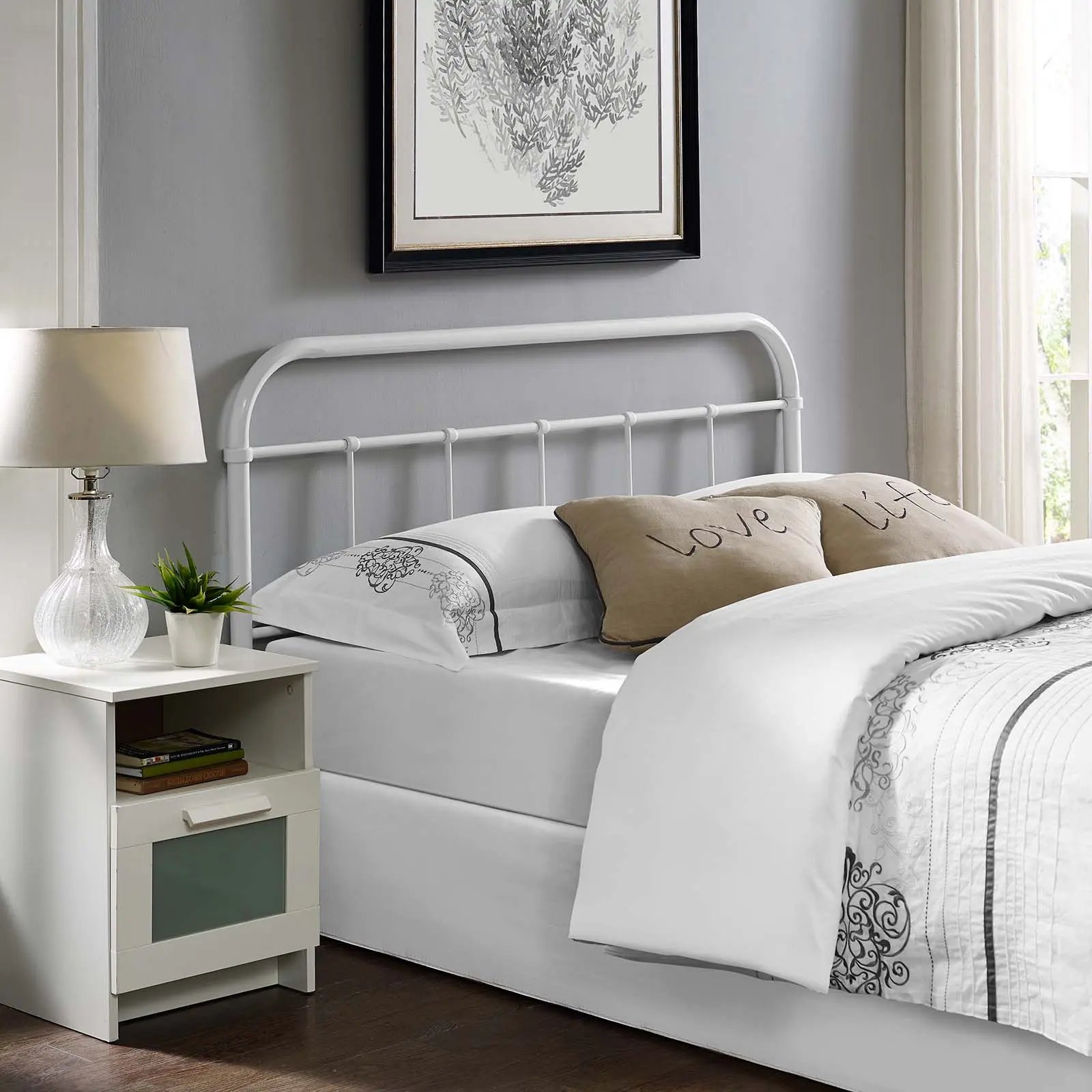 Modway Serena King-Size Steel Headboard, White Country Rustic Indoor Furniture Headboard, Country Rustic Headboards